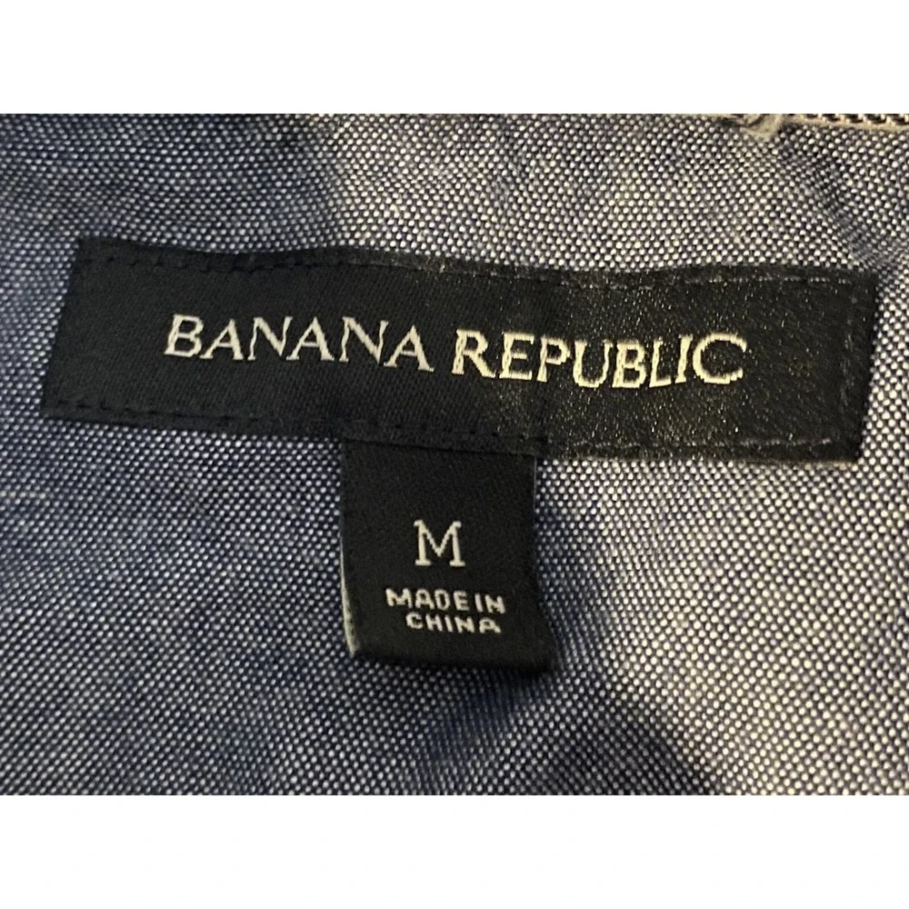 Banana Republic Men Shirt Size M Button Down‎ Gray Plaid Long Sleeve Dress Shirt